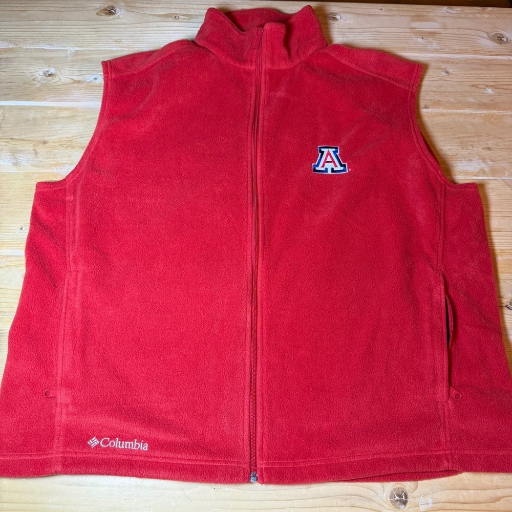 Columbia Mens Arizona Wildcats Fleece Vest Red Full Zip XXL NCAA University
